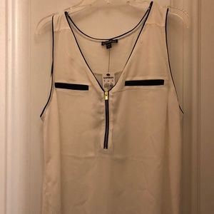 White Sleeveless Blouse w/ Zipper Front